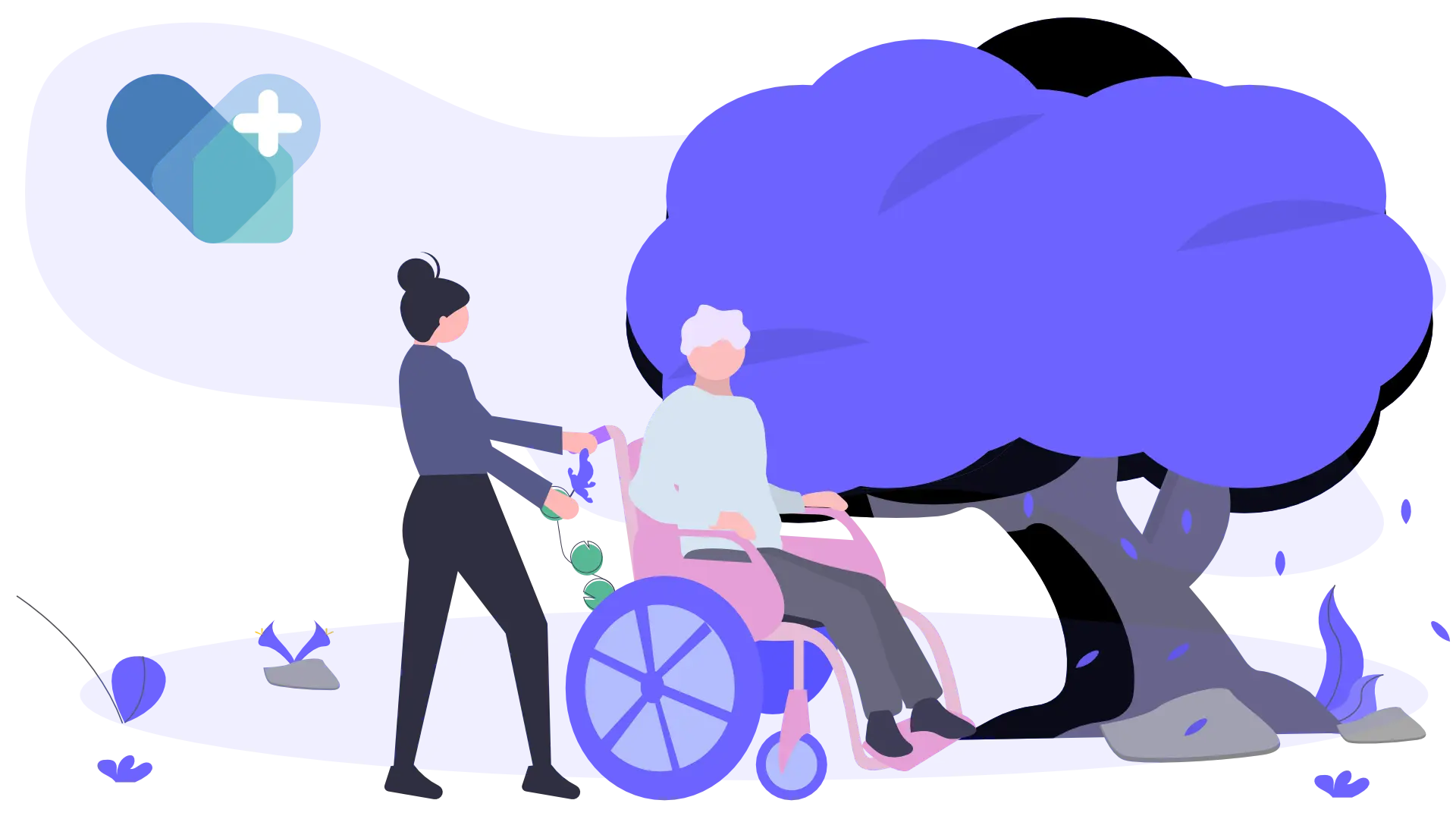 Renter im Rollstuhl mit Pflegerin